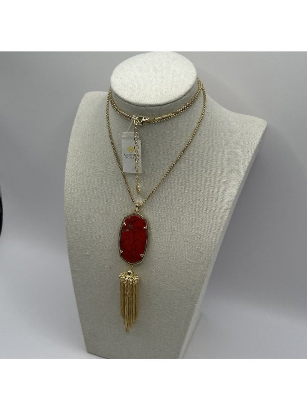 Kendra Scott Rayne Long Pendant Necklace in Bright Red Gold Plated New NWT Boho - Picture 8 of 16